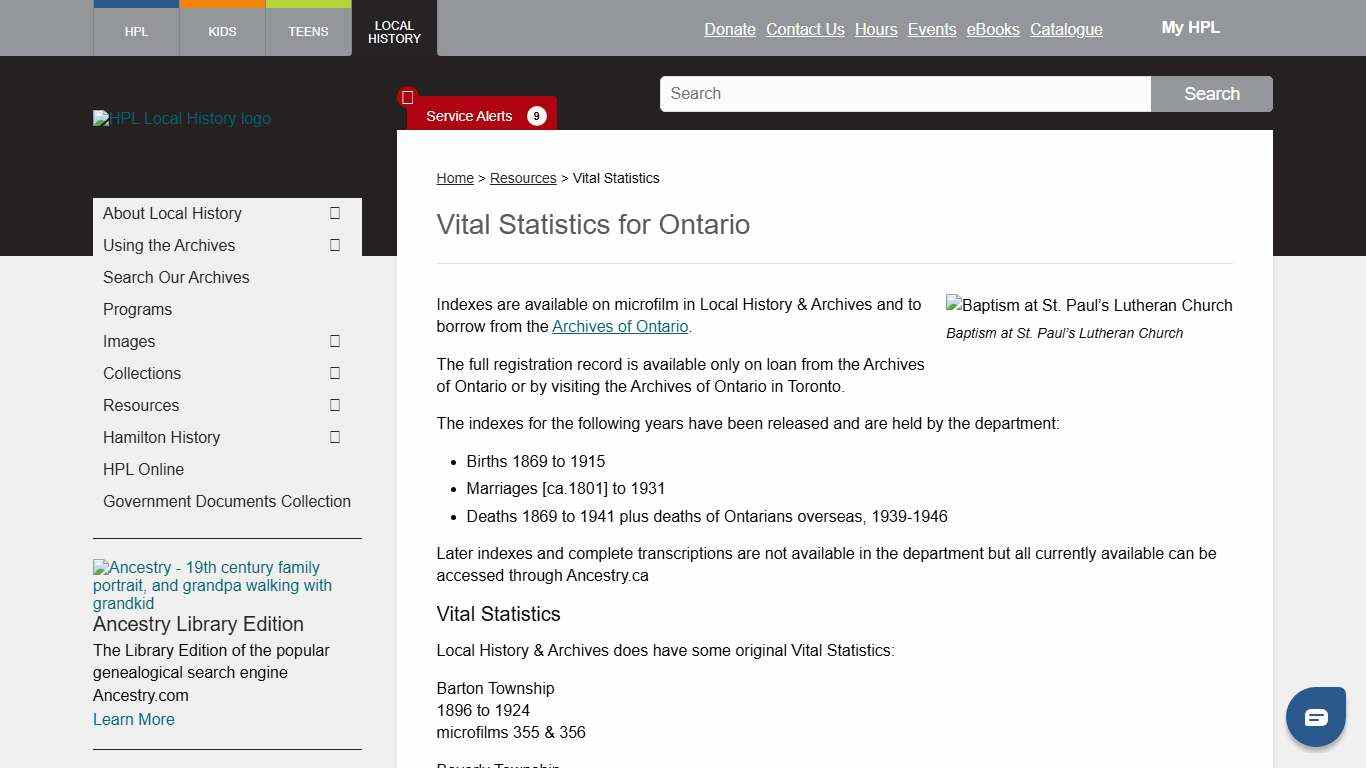 Vital Statistics for Ontario HPL